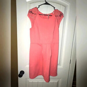 LC Lauren Conrad Pink Dress Womens Short Lace Sleeves Empire Waist